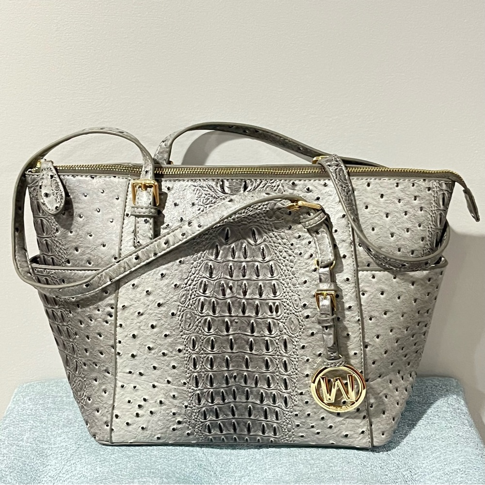 Wynn Gray Ostrich Embossed Tote